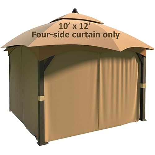 Upgraded 10’x12’ 4-Side Wall Gazebo Privacy Curtains with Zipper for Lowe's Allen Roth #GF-12S004B-1 / GF-12S004BTO / TPGAZ17-002, 4-Panels Curtains Replacement for 10-ft x 12-ft Gazebo (Khaki)