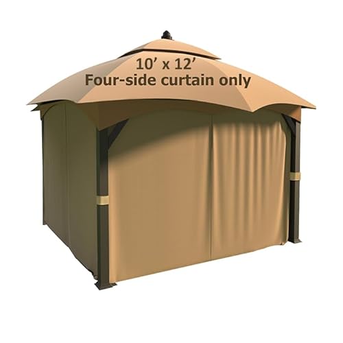 Upgraded 10’x12’ 4-Side Wall Gazebo Privacy Curtains with Zipper for Lowe's Allen Roth GF-12S004B-1 / GF-12S004BTO / TPGAZ17-002, 4-Panels Curtains Replacement for 10-ft x 12-ft Gazebo (Khaki)