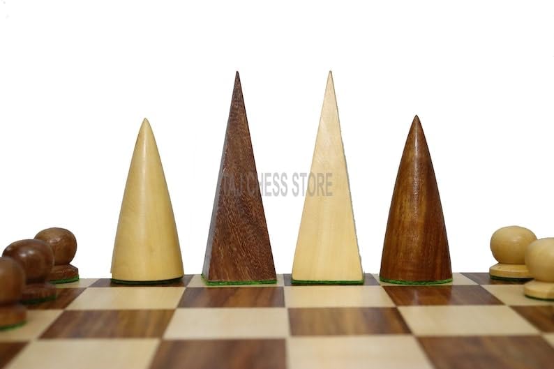 Reproduced Man Ray Wooden Chess Set Pieces in Golden Rosewood/Natural Boxwood