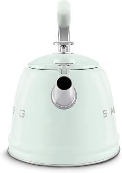 SMEG Stovetop Whistling Kettle 50s Retro Style, 2.3 Liter (10 Cup / 2.4 Quart) Stainless Steel Tea Kettle with Iconic Design & Whistle Premium Kitchen Statement Piece-Pastel Green