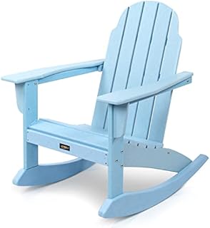 VINGLI Plastic Rocking Adirondack Chair Weatherproof HDPE, 100% Recyclable Waterproof Material, Comfortable 380lb Weight Capacity for Outdoor Pool Patio Lounge Chair Lawn Furniture Firepit (Blue)