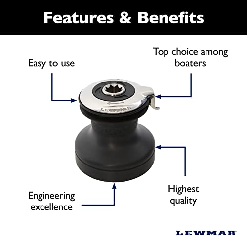 Image of Lewmar 15ST EVO Self Tailing Alloy Winch in Black - Single Speed Size 15 Winch, Gear Ratio 2:1, Power Ratio 15.8:1, Measures 4-3 /4 inch Base Diameter x 4-11 /16 inch high, no Tools Required