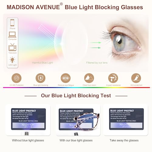 Image of Madison Avenue Blue Light Blocking Glasses Lightweight Computer Game Eyeglass,Anti Eyestrain & UV Glare