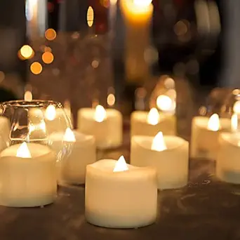 EZUK Brand Pack of 12, Tea Lights Long-Lasting Battery Operated LED Flameless Tea Light Candles, White Base, Ideal for Party and Festival Decor