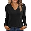 AUTOMET Long Sleeve Shirts for Women Tops V Neck Casual Top Comfortable Shirt Soft Basic Tees Women Blouses