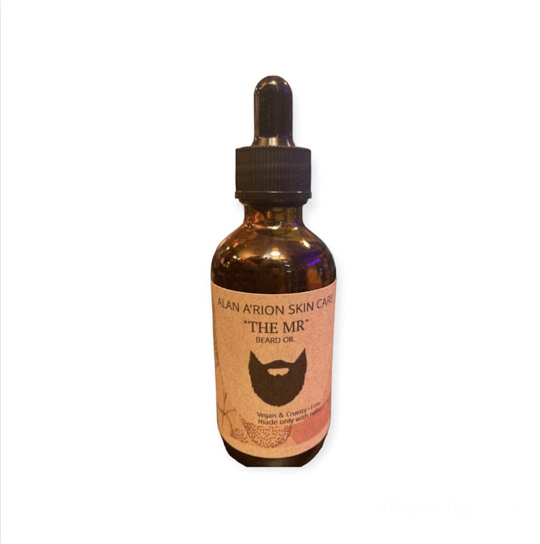 : "The Mr. Beard Moisturizing Oil" Ingredients include Lavender Herbs/Jojoba Oil/Grapeseed Oil/Vitamin E Oil/Bottle with Dropper 2oz