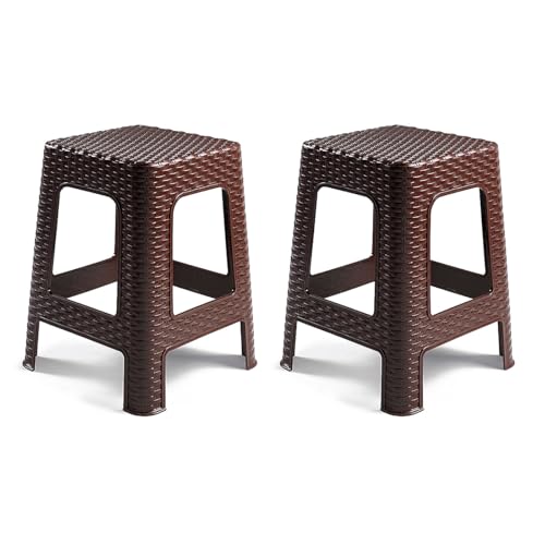 AC - Pack de 2 Taburetes Rattan de plástico - Fabricado en España - Diseño Efecto Mimbre hogar o el Trabajo - 45 x 36 x 36 cm - Color Wengue