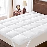 ROSE FEATHER Dual Layer Goose Feather Down Mattress Topper Queen, White Feather Bed Topper, Down Mattress Protector with Straps, Pillowtop Featherbed Pad, 100% Organic Cotton Fabric (78x80 Inch)