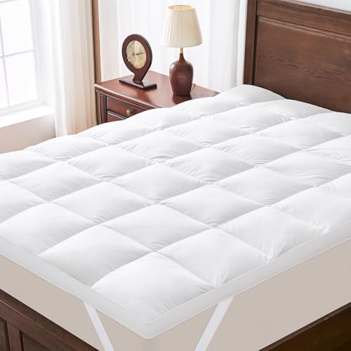 ROSE FEATHER Dual Layer Goose Feather Down Mattress Topper Queen, White Feather Bed Topper, Down...