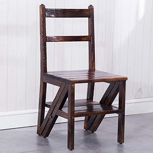 Escalera plegable de madera maciza LUNEZY y taburete de 3 pasos 4