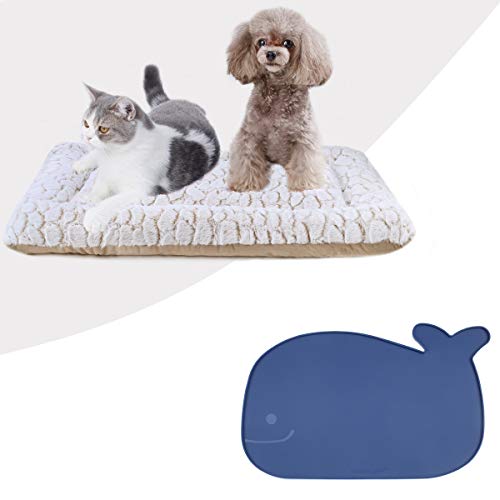 Vivaglory Large Pet Food Mat and Reversible Cat Bed Super Soft Plush Pet Crate Bed