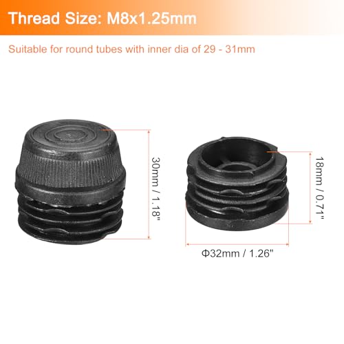 Image of uxcell 12Pcs Inserts for Round Tubes with Leveling Feet, for 32mm /1.26 inch OD Round Tube, M8-1.25mm Thread Black Plastic Furniture Chair Blanking End Caps Insert Plugs