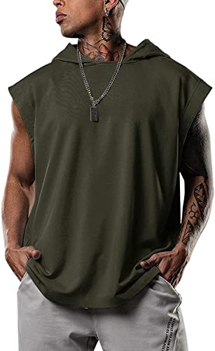 Débardeur à capuche sans manches vêtement sport homme running vert 3XL