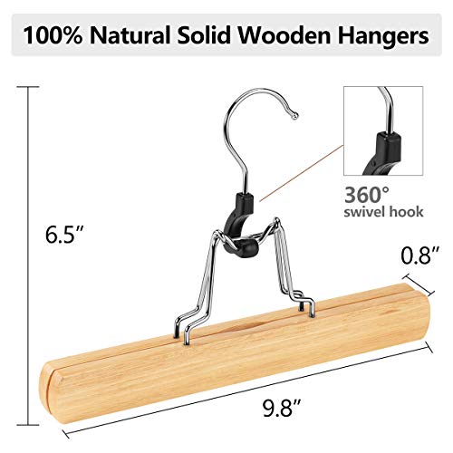 Amkufo 12 Pack Natural Wooden Pants Hangers With Clips Non Slip Skirt Hangers Trouser Clamp Hanger Solid Wood Hanger With 360° Swivel Hook #TOP2