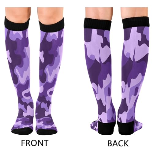 Image of Compression Socks for Men and Women Purple Camo Knee High Socks Support Military Camouflage for Athletic Sport Running Hiking Fitness