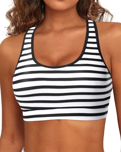 Image of Holipick Women's Sports Bra Bikini Tops Racerback Swim Top Scoop Neck Bathing Suits Top Modest Padded Crop Tops Swimsuit Only