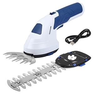 Akku Gras- und Strauchschere, 2-in-1 Gartenschere 7.4V, 2000mAh Akkus, Messerlänge: 17,  cm (Strauch) / 10,  cm (Gras), Kabelloser Elektrischer Heckenschere für Garten und Rasen