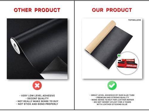 Image of Leather Repair Patch with Extra 6 Strong Glue Tube - Premium Self-Adhesive Leather for Sofas, Car-Bike Seats, Chairs, and More - High Durability and Proven Repair Solution (BLACK-6)