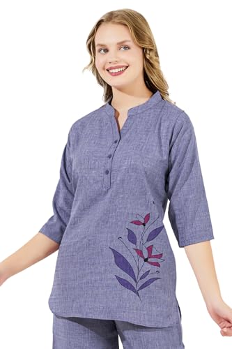Image of Linen Printed Night Wear Top and Bottom Night Suit Set | Summer Outfit | Co-ord Set for Women | Shirt & Pajama | Night Suit Dress for Women