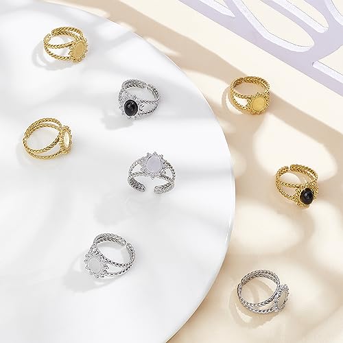 UNICRAFTALE 8Pcs 2 Color Stainless Steel Sun Open Cuff Ring Settings with Oval Tray Metal Ring Blanks Cabochon Ring Base Settings Blanks DIY Bezels for Ring Jewelry Making - Image 3