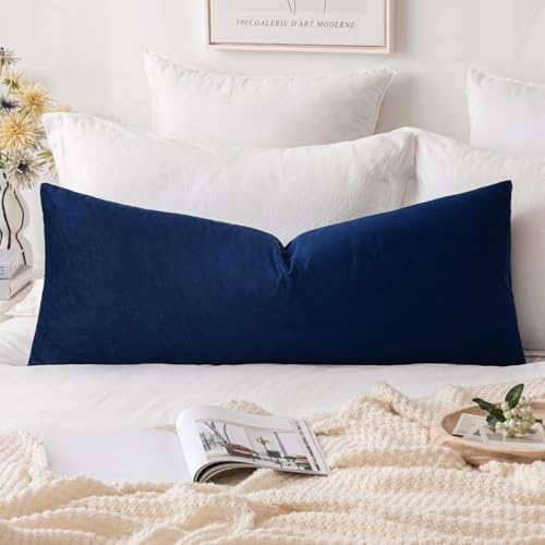 Image of MIULEE Velvet Pillow Cover Soft Luxury Decorative Throw Pillow Cover Single Rectangle Long Body Lumbar Cushion Case for Couch Sofa Bedroom Car Decor,14x36 Inch Dark Blue