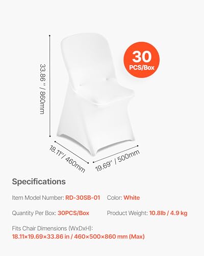Image of VEVOR Chair Covers, Polyester Spandex Chair Cover, Stretch Slipcovers for Wedding Party Dining Banquet Flat-Front Chair Covers (White-c-XL, 30PCS)