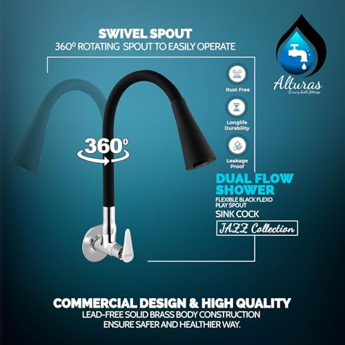 Image of ALTURAS Dual Flow Black Kitchen Sink Cock with 360 Degree Swivel Spout | Kitchen Sink Tap | Kitchen Faucet | Tap for Kitchen
