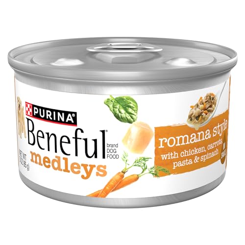 Beneful Purina Wet Dog Food, Medleys Romana Style with Chicken, Carrots, Pasta and Spinach in Sauce - (Pack of 12) 3 oz. Cans