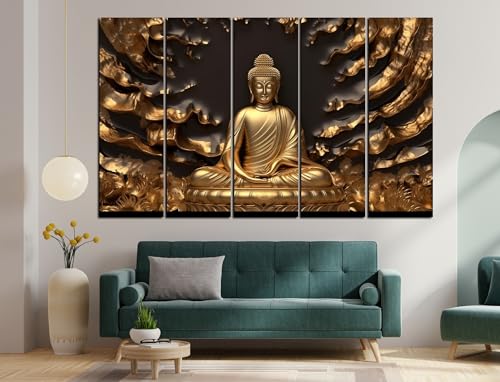 Image of CN RETAILS Lord Budha Beautiful flowers painting with frame Big Size(48x30) Wall art for living room,Bedroom,Drawing room,Hotels-Wooden Framed-Digital Painting ss04 06
