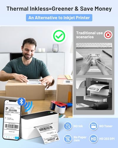 Phomemo drukarka etykiet Bluetooth DHL, drukarka etykiet wysyłkowych 4x6, termiczna drukarka do etykiet Label Printer jest do eBay, Amazon, Etsy, Ups, Shopify, Vinted itp. (Czarno-biały)