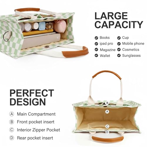 Image of Canvas Tote Bag for Women with Pockets Crossbody Bag Tote Shoulder Handbags Casual Work Bags Everything Tote Bag