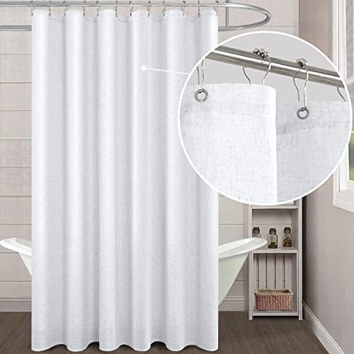 KOUFALL 84 Inch Extra Long Shower Curtain Liner with Hooks Burlap Linen Fabric Waterproof Minimalist Shabby Chic Boho Farmhouse Shower Curtains for Bathroom 72x84 Inches White