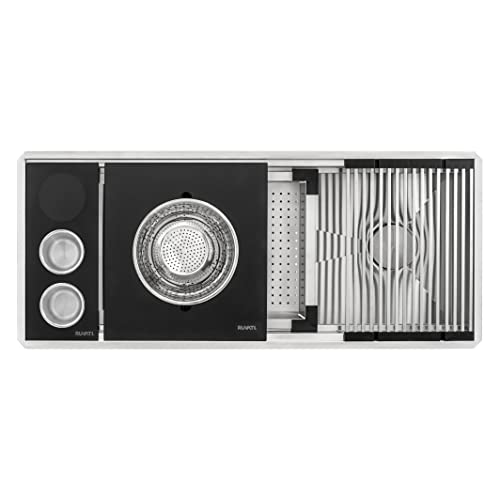 Image of Ruvati 45-inch Two-Tiered Ledge Workstation Kitchen Sink - Undermount Kitchen sink - 16 Gauge Stainless Steel Kitchen Sink with Brushed Finish hides scratches - RVH8335