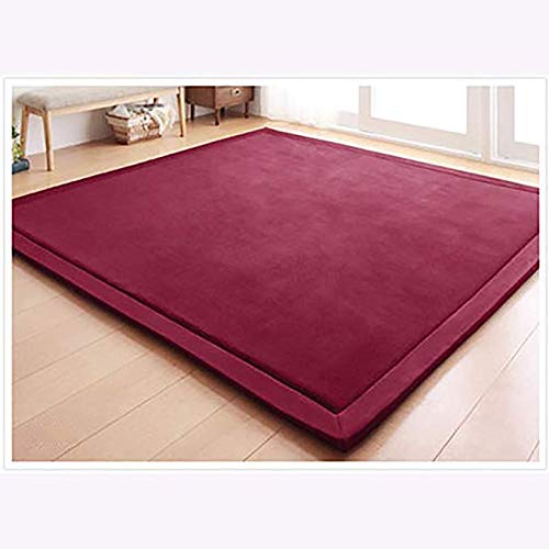 Tapis de salon pour bébé rampant en velours épais bordeaux 200x200