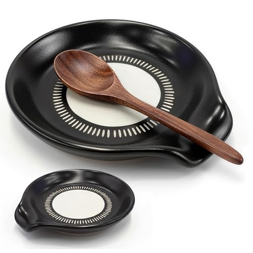 Image of Ceramic Spoon Rest for Stove Top | 5 inch Spoon Holder for Stove & Kitchen Counter, Utensil Rest for Spatula and Ladle, Coffee & Tea Bar Decor, 1-Pc Black
