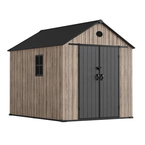 hoggar - casetta in resina giardino 6,41 m2 oak o60 - pavimento incluso - finestra laterale - effetto legno premium - doppia porta ampia - protezione uv e impermeabile - chiusura con perno