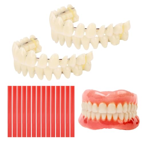 14 Pieces DIY Resin Denture Kit 2PCS Denture Repair Kit Moldable False Teeth Top and Bottom with Red Wax Tablets for Men and Women with Bad Teeth to Repair Missing Teeth Teaching Mold