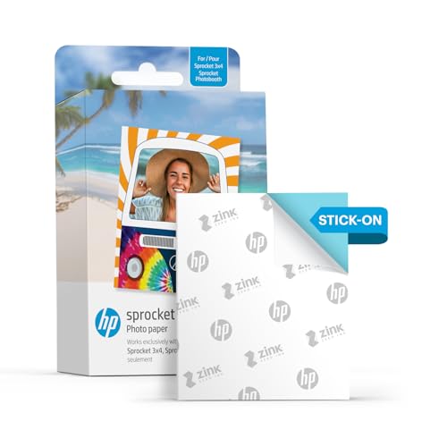 Image of HP Sprocket Photo Booth + 110 3x4 Zink Paper Sheets, Digital Instant Color Photo Printer, 10.1 inch Touchscreen Photobooth, LED Ring Light, Customize w / 250+ Frames, Share via QR Code, Mobile App, White