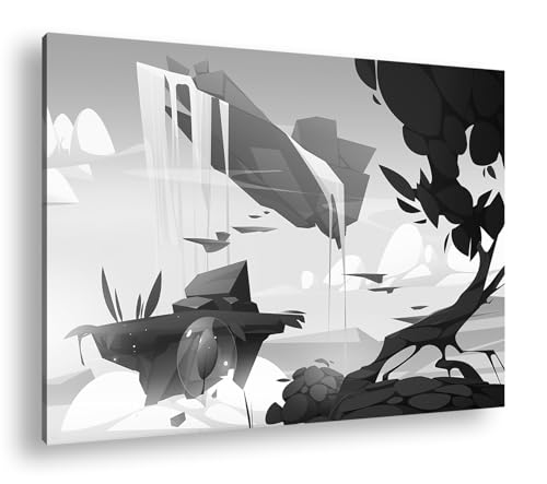 Toile cascades îles flottantes deyoli 90x60 cm tableau noir et blanc