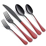Onlycooker 20-Piece Red Silverware Set 18/0 Stainless Steel Black Silverware Set Red Handle Cutlery Black Set Service for 4 Dinner Knives Forks Spoons Set Black Flatware SetFinish Dishwasher Safe