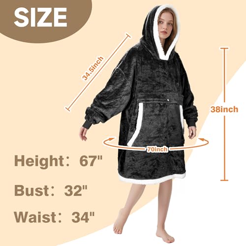Tirrinia Oversized Blanket Hoodie, Wearable Fluffy Sherpa Blanket, Lightweight Cozy Sweatshirt Blanket Gift for Adult Women Men