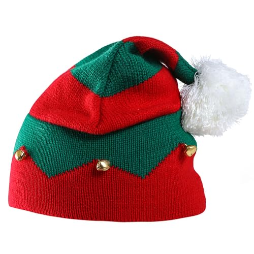 Christmas Elf Knitted Hat Xmas Elf Beanie Kids Santa Hats with Pom Pom and Bells for Christmas Holiday Winter for Children