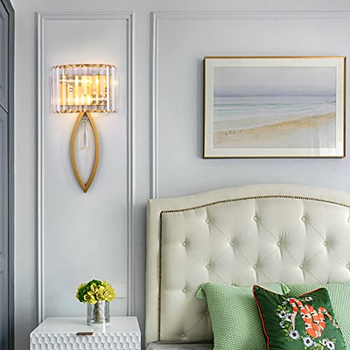 Image of Modern Crystal Wall Light Gold Glass Crystal Wall Sconces Light Mid-Century Vanity Light Indoor Elegant Wall Lighting Fixtures for Bedroom Living Room Hallway Entryway