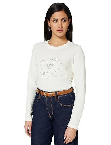 Emporio Armani T-Shirt à Manches Longues et col Rond emblématique Logoband pour Femme, Blanc,...