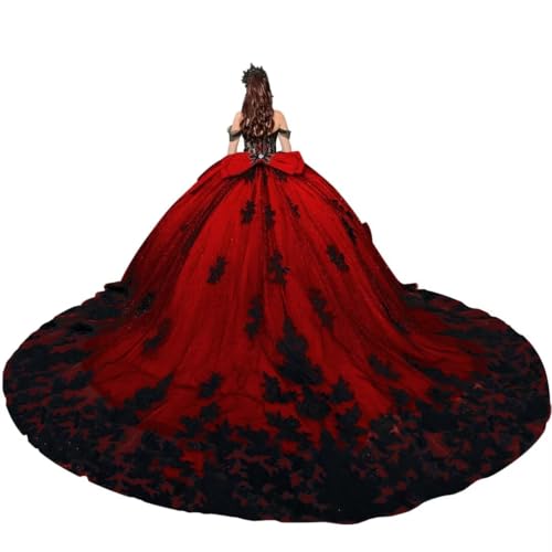DXUOPL Sparkly Red Quinceañera Dress