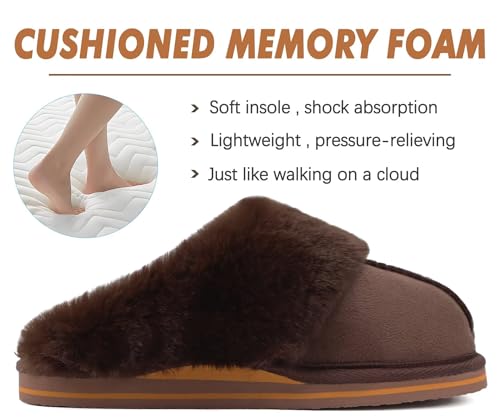 Image of KuaiLu Womens Cozy Memory Foam Slippers Ladies Fuzzy Faux Fur Lined Warm Arch Support House Shoes Slip on Comfy Winter Scuff Indoor Outdoor Rubber Hard Sole
