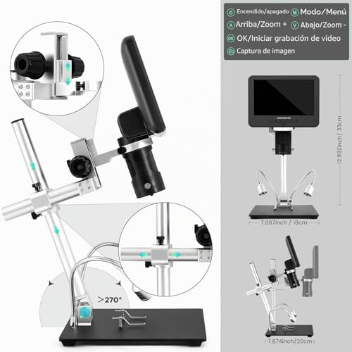 Miniatura 8 de Andonstar Ad246s-M Microscopio Digital Hdmi 2000x Para Adultos, 3 Lentes 2160p Uhd De Grabación De Vídeo, 7 Pulgadas Lcd Para Soldadura, Kit Biológico, Compatible Con Windows