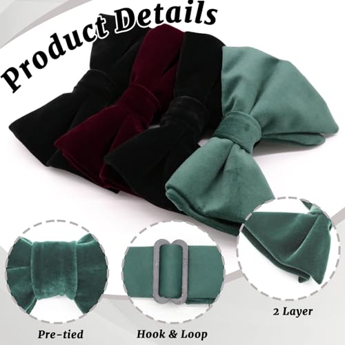 Image of Luckyvestir Velvet Bow Tie Oversized Bow Ties for Men Adjustable Black Clip on Bowtie for Tuxedo Shirt Wedding Prom