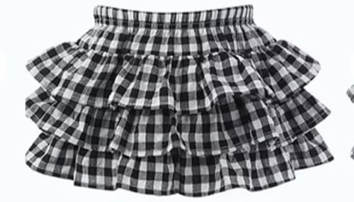 Women Gingham Skirt Y2k Plaid Ruffle Bow Elastic Waist Aline Lace Trim Cake Layered Flowy Mini Skirt Going Out4