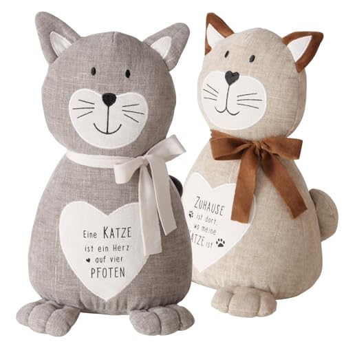 TOPANBIETER 999 Dekorative Türstopper 2er Set Maunzi - Türhalter Fensterpuffer - Bodenstopper Tür Stopper (Maunzi beige und grau)